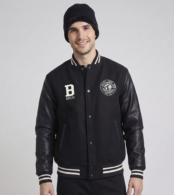 Embroidered Bomber Jacket with Button Closure