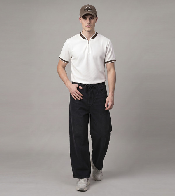 Washed Baggy Fit Jeans with Button Closure