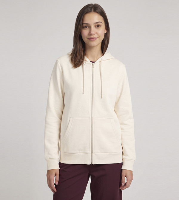 Solid Hooded Jacket with Zipper Closure