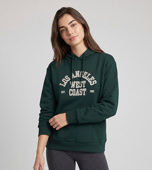 Typography Print Hoodie with Long Sleeves