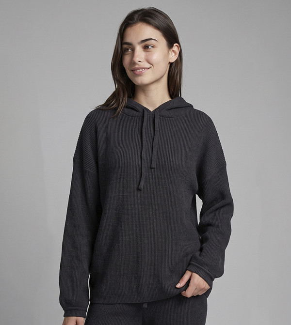 Ribbed Hoodie with Long Sleeves