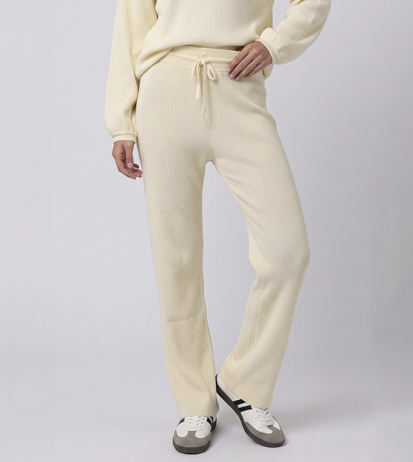Ribbed Wide Leg Pants with Drawstring Waist