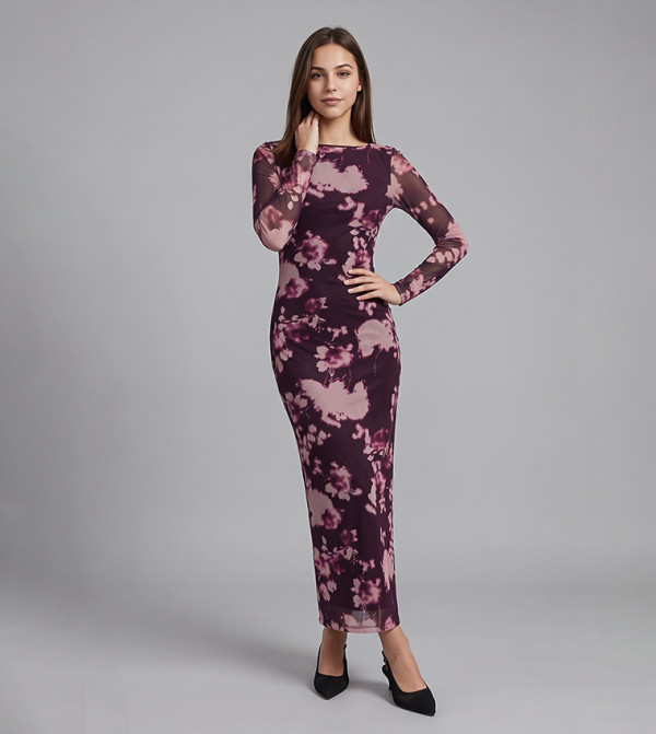 Floral Print Maxi Dress with Long Sleeves