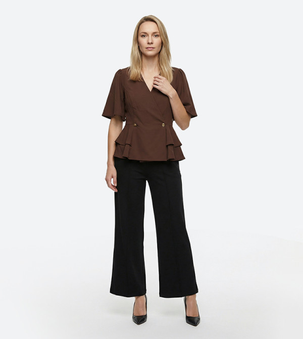 Solid V Neck Peplum Top