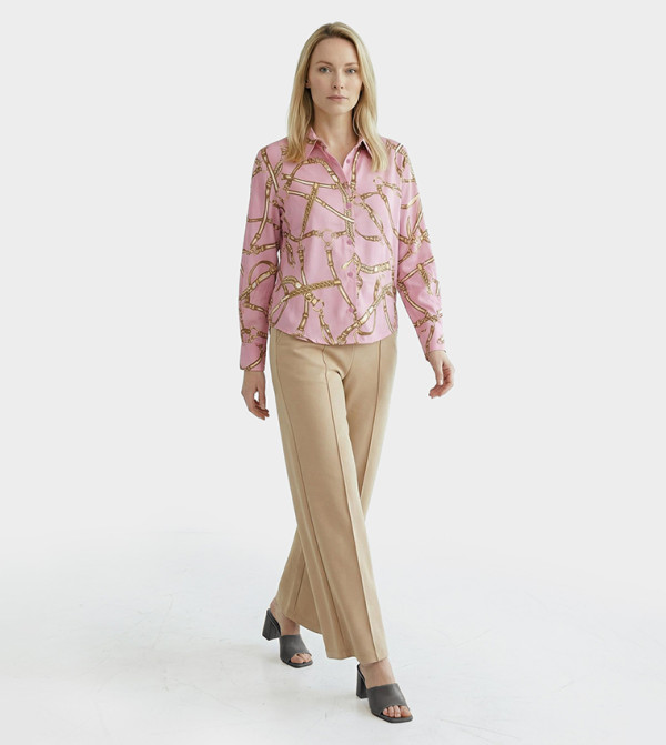 Printed Satin Button Down Shirt