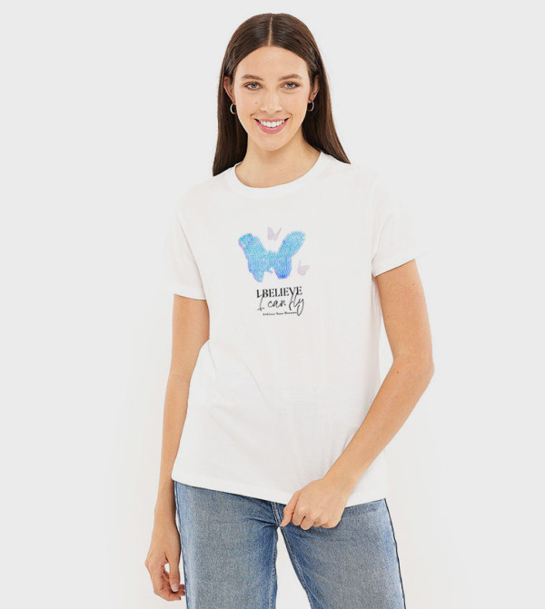 Graphic Print T-Shirt with Crew Neck and Short Sleeves