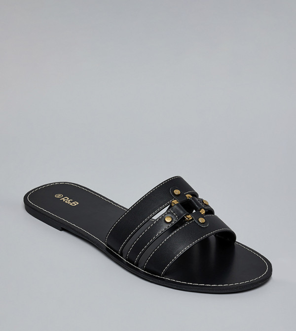 Metal Accent Open Toe Flat Sandals