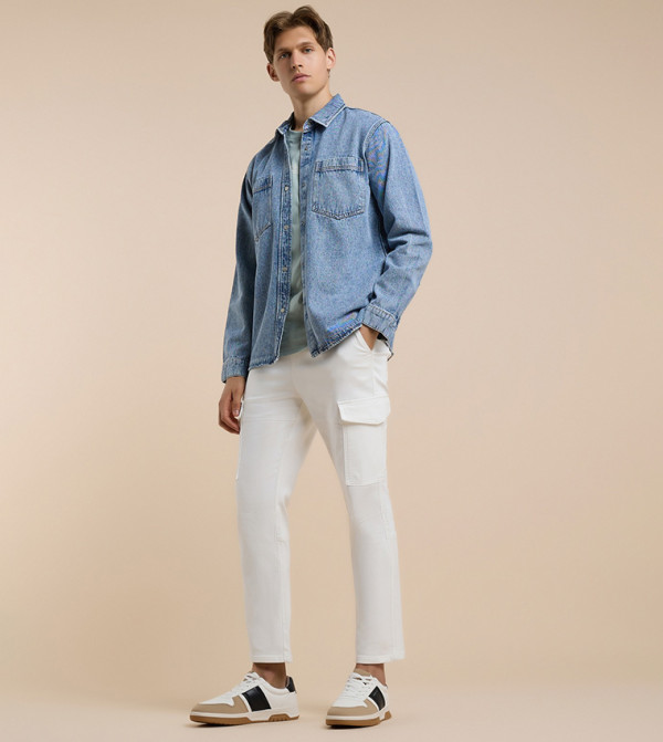 Solid Cargo Pants with Drawstring Waist
