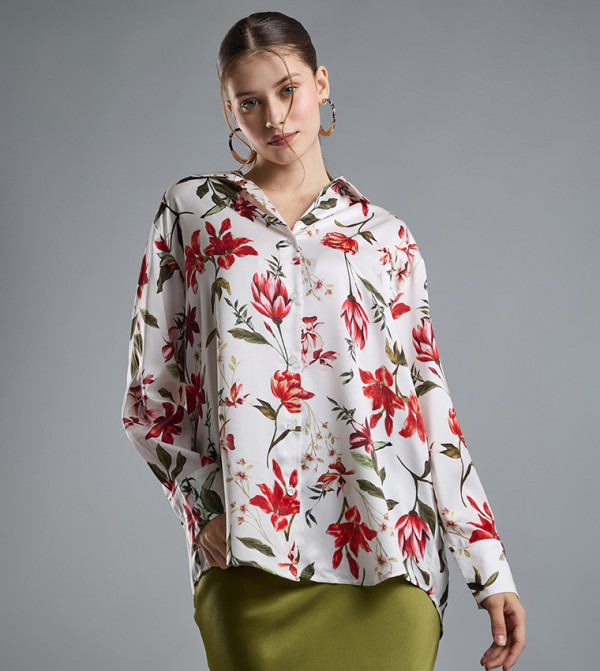 Floral Print Shirt with Classic Collar and Long Sleeves