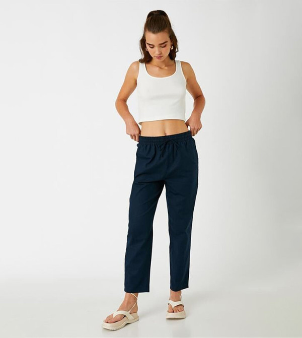 Drawstring Waist Linen Trousers