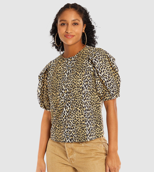 Zaida Sculptural Animal Printed Top
