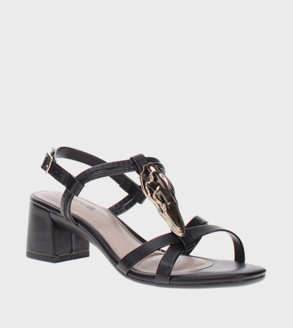 Stone Detail Block Heel Sandals