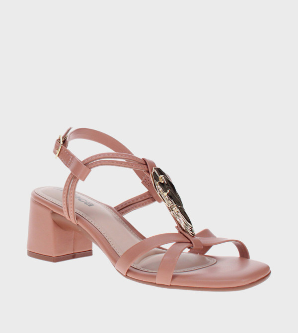 Stone Detail Block Heel Sandals