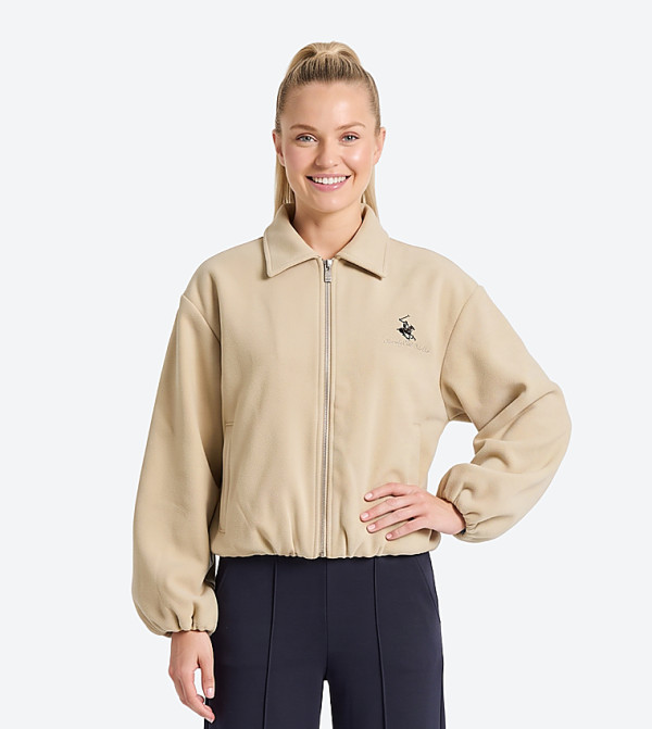 Solid Shirt Collar Zipper Casual Jacket