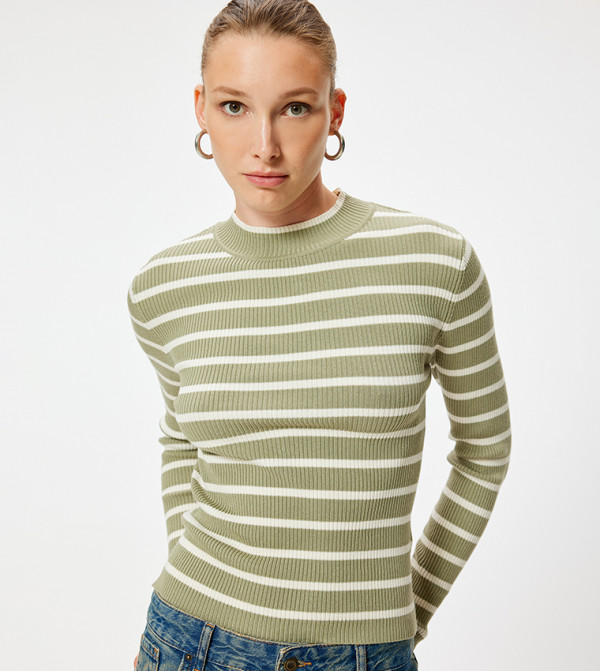 Striped High Neck Slim Fit Sweater