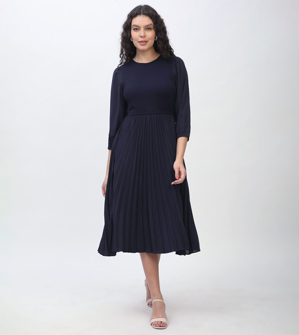 Ribbed Ruffle 3/4 Sleeves Midi Dress