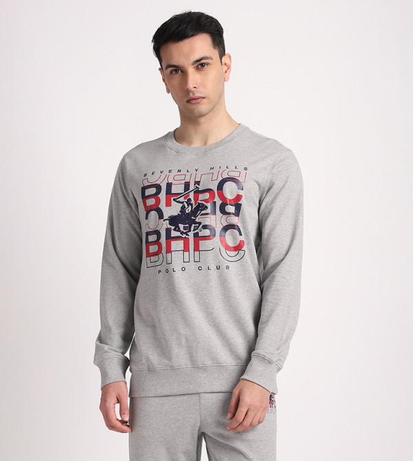 Long Printed Crew Neck Sweatshirt