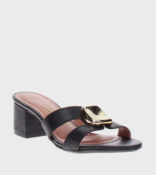 Metal Accent Block Heel Sandals