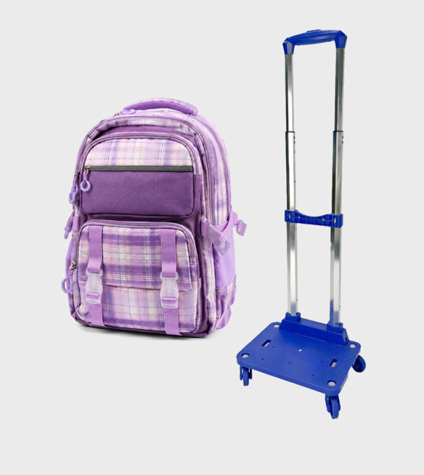 Trolley with 15In Backpack with Adjustable Straps & Side Bottle Pocket – Purple and Blue