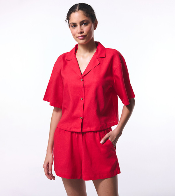 Solid Revere Collar Short Sleeves Shirt