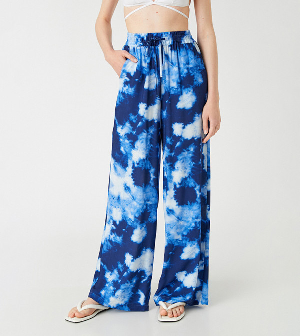 Patterned Drawstring Waist Wide Leg Trousers