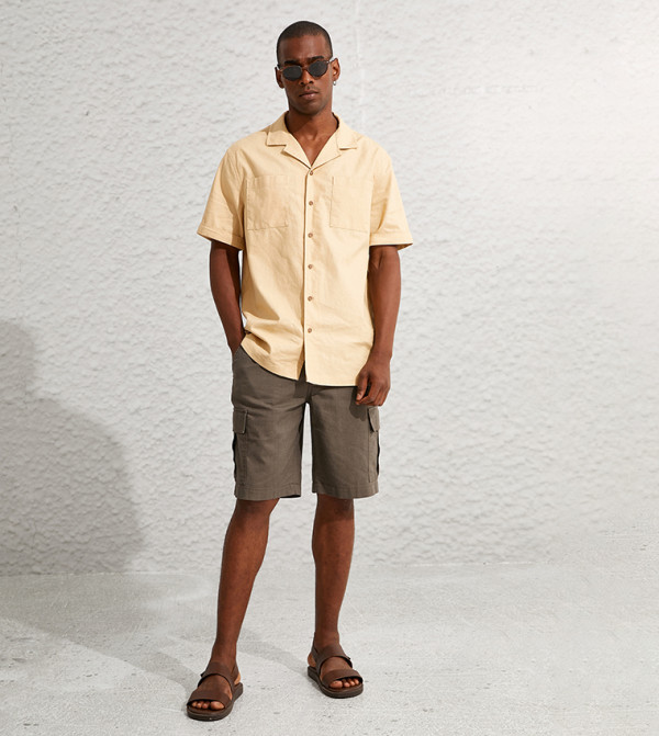 Textured Linen Blend Cargo Chino Shorts