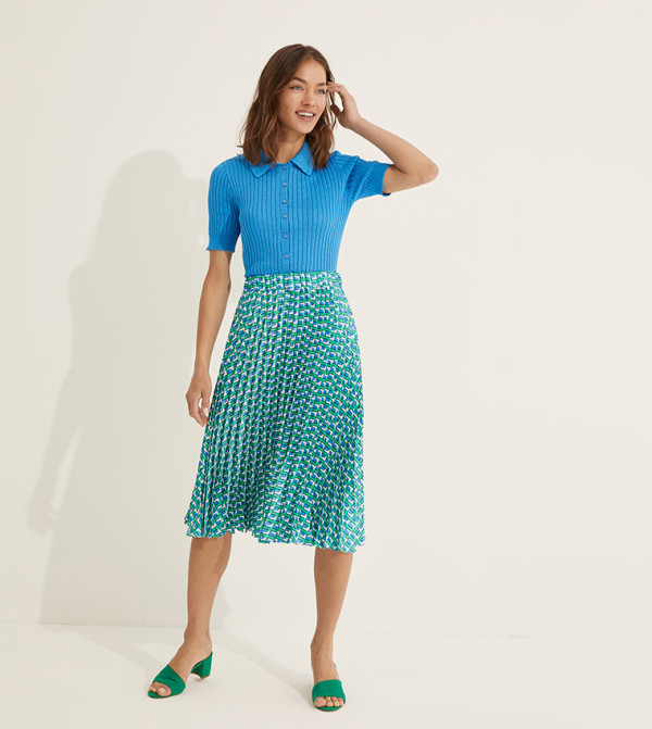 Geometric Print Flared Midi Skirt