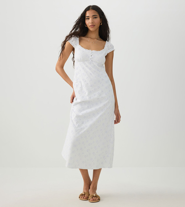 Openwork Cap Sleeves Empire Midi Dress