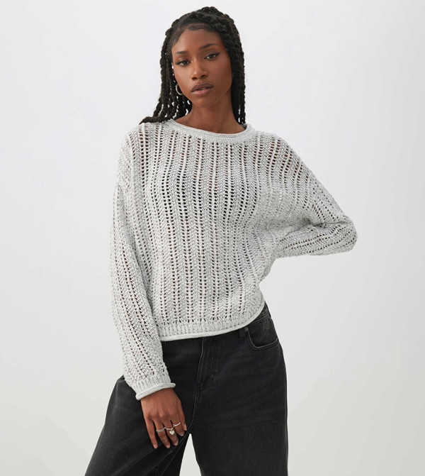 Openwork Crew Neck Sweater