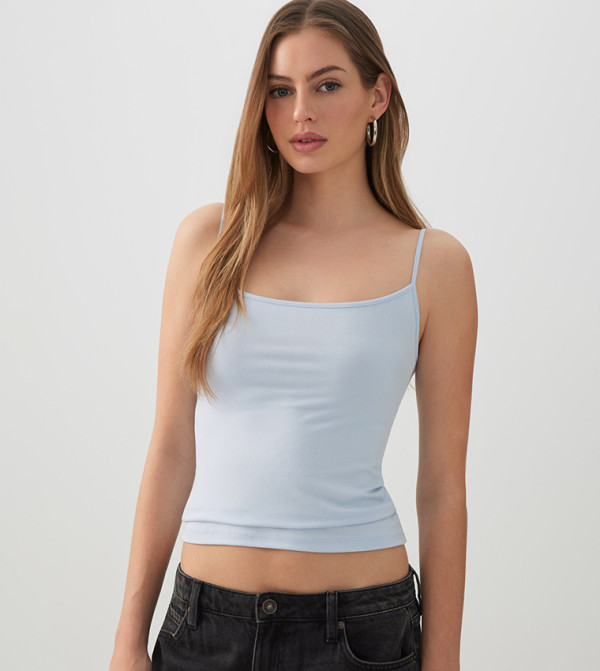 Solid Scoop Neck Adjustable Strap Sleeveless Top