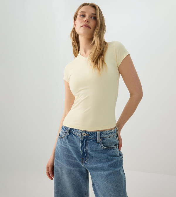 Solid V-Neck Crop T-Shirt