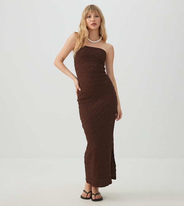 Textured Strapless Midi Dress