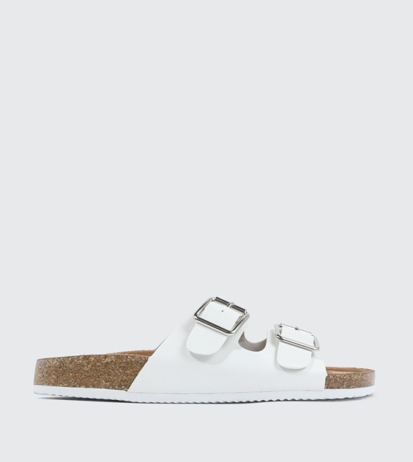 Double Strap Buckle Detail Flat Sandals