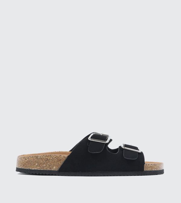 Double Strap Buckle Detail Flat Sandals