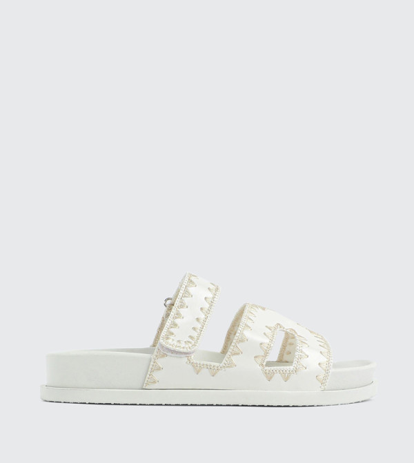 Embroidered Double Strap Flat Sandals