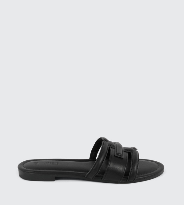 Textured Open Toe Flat Sandals