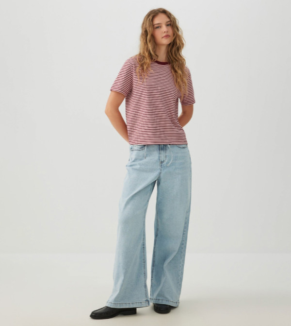 Low Rise Drawstring Waist Low Rise Wide Leg Jeans