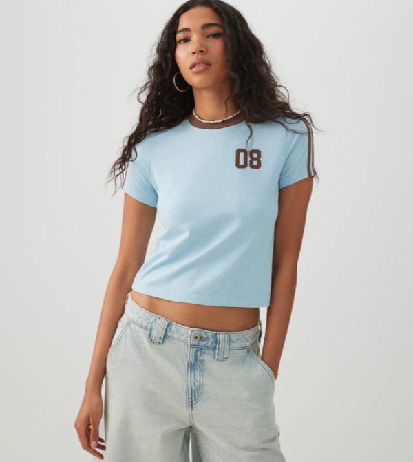 Printed Crew Neck Cropped T-Shirt