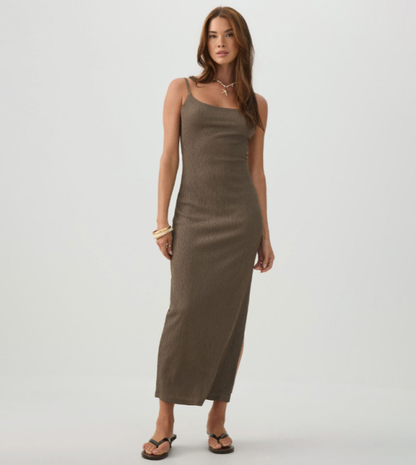 Textured Square Neck Bodycon Midi Dress