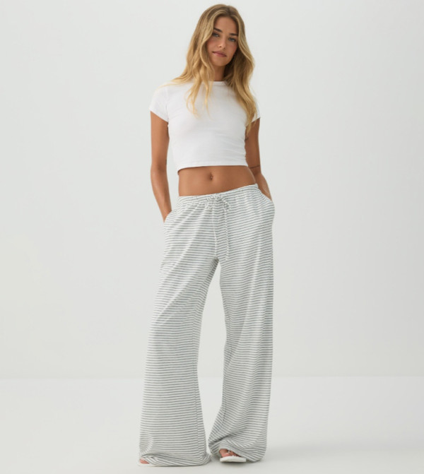 Striped Drawstring Waist Wide Leg Trousers