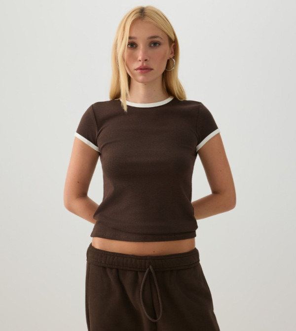 Contrast Trim Crew Neck Slim Fit T-Shirt