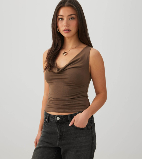 Solid Cowl Neck Sleeveless Top