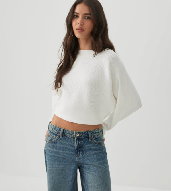 Ribbed Asymmetric Neck Sweater Top