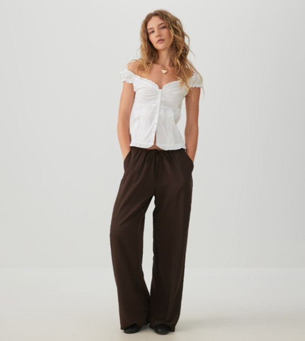 Solid Loose Fit Twill Trousers