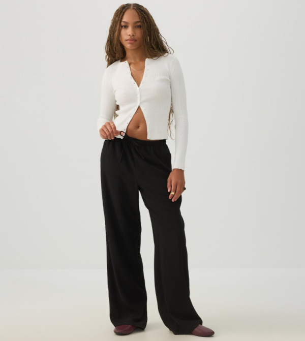 Solid Drawstring Waist Wide Leg Trousers