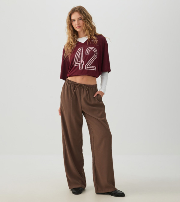 Solid Drawstring Waist Wide Leg Trousers