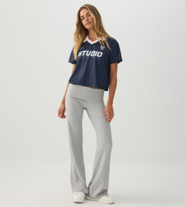 Ribbed Fold Over Waist Flared Leggings