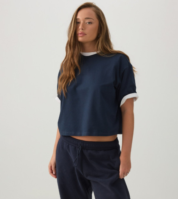 BASICORE™ Solid Crew Neck Cropped T-Shirt