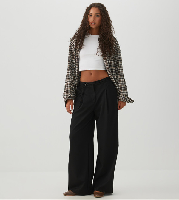 Solid Tailored Wide Leg Trousers
