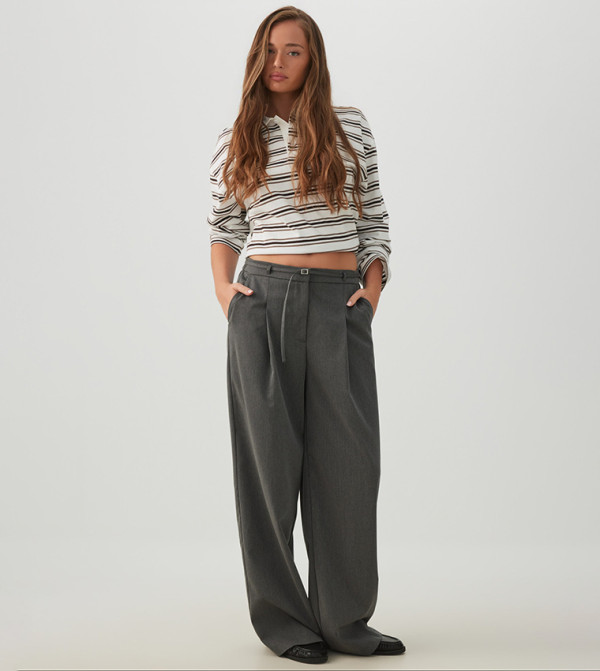 Solid Tailored Wide Leg Trousers